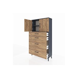 Arges Dolap 2 Raflı 4 Çekmeceli 2 Kapaklı 88x30x163 Antrasit-çam