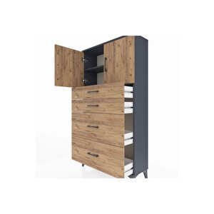 Arges Dolap 2 Raflı 4 Çekmeceli 2 Kapaklı 88x30x163 Antrasit-çam