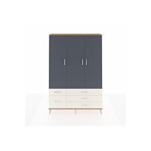 Arges Dolap 5 Raflı 5 Çekmeceli Tek Askılı 132x30x195 Çam-antrasit/aytaşı