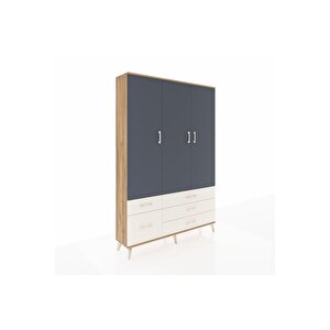 Arges Dolap 5 Raflı 5 Çekmeceli Tek Askılı 132x30x195 Çam-antrasit/aytaşı