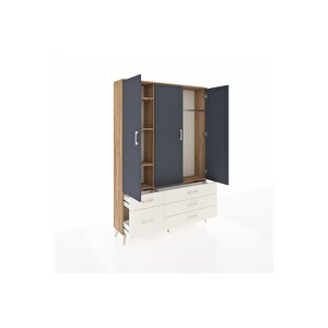 Arges Dolap 5 Raflı 5 Çekmeceli Tek Askılı 132x30x195 Çam-antrasit/aytaşı