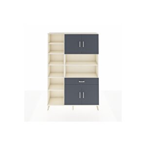 Arges Gardrop 10 Raflı Tek Çekmeceli 4 Kapaklı 132x30x195 Aytaşı-antrasit