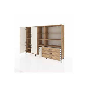 Hyperion Dolap 11 Raflı 3 Çekmeceli 5 Kapaklı 220x44x163 Çam-aytaşı/çam
