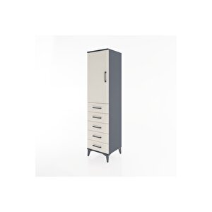 Hyperion Dolap 2 Raflı 5 Çekmeceli Tek Kapaklı 44x44x182 Antrasit-aytaşı