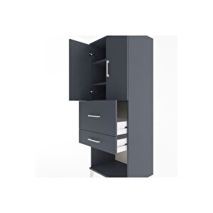 Hyperion Dolap 3 Raflı 2 Çekmeceli 2 Kapaklı 60x44x163 Antrasit-antrasit