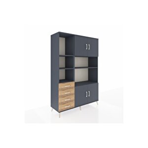 Hyperion Dolap 8 Raflı 4 Çekmeceli 4 Kapaklı 132x44x195 Antrasit-antrasit/çam