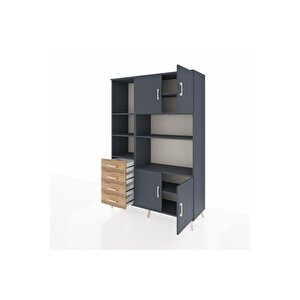 Hyperion Dolap 8 Raflı 4 Çekmeceli 4 Kapaklı 132x44x195 Antrasit-antrasit/çam