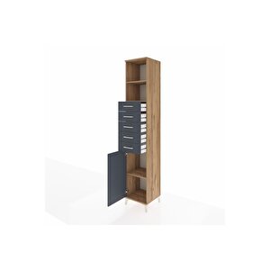 Hyperion Dolap 3 Raflı 5 Çekmeceli Tek Kapaklı 44x44x243 Çam-antrasit