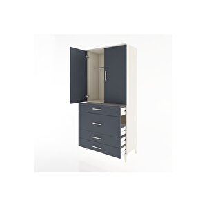 Hyperion Dolap Tek Raflı 4 Çekmeceli Tek Askılı 88x44x195 Aytaşı-antrasit