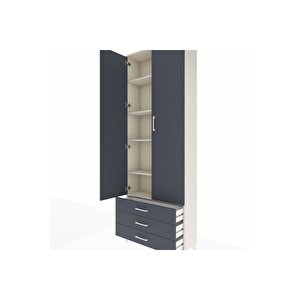 Arges Dolap 5 Raflı 3 Çekmeceli 2 Kapaklı 88x30x243 Aytaşı-antrasit
