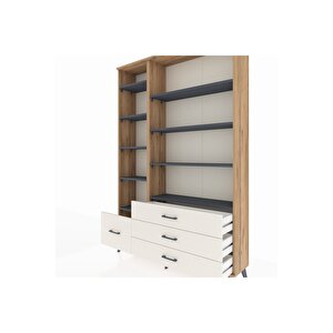 Arges Dolap 9 Raflı 4 Çekmeceli  132x30x195 Çam-antrasit/aytaşı