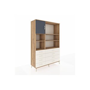 Hyperion Dolap 7 Raflı 8 Çekmeceli Tek Kapaklı  132x44x195 Çam-antrasit/aytaşı