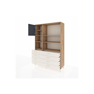 Hyperion Dolap 7 Raflı 8 Çekmeceli Tek Kapaklı  132x44x195 Çam-antrasit/aytaşı