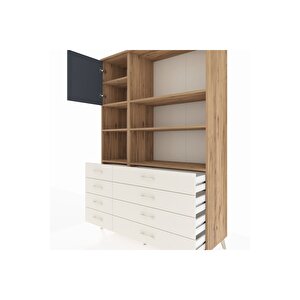 Hyperion Dolap 7 Raflı 8 Çekmeceli Tek Kapaklı  132x44x195 Çam-antrasit/aytaşı