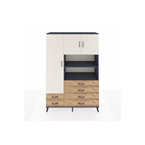 Hyperion Dolap 8 Raflı 6 Çekmeceli 3 Kapaklı 132x44x195 Antrasit-aytaşı/çam