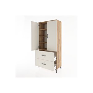 Hyperion Dolap 4 Raflı 2 Çekmeceli 2 Kapaklı 88x44x195 Çam-aytaşı