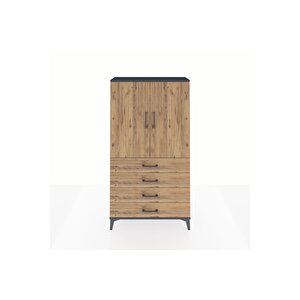 Arges Dolap 3 Raflı 4 Çekmeceli 2 Kapaklı 88x30x163 Antrasit-çam