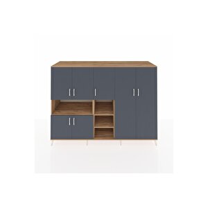 Kronos Dolap 13 Raflı 7 Kapaklı 220x59x163 Çam-antrasit/çam