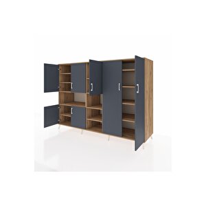 Kronos Dolap 13 Raflı 7 Kapaklı 220x59x163 Çam-antrasit/çam