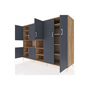 Kronos Dolap 13 Raflı 7 Kapaklı 220x59x163 Çam-antrasit/çam