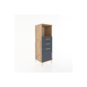 Hyperion Dolap Tek Raflı 3 Çekmeceli Tek Kapaklı 44x44x134 Çam-antrasit