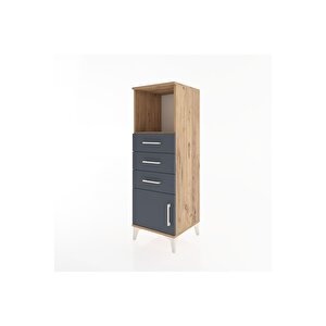 Hyperion Dolap Tek Raflı 3 Çekmeceli Tek Kapaklı 44x44x134 Çam-antrasit