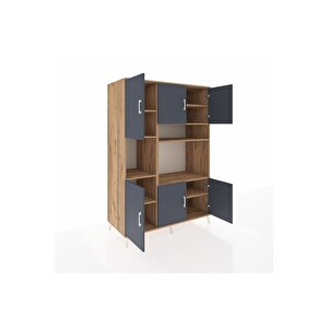 Kronos Dolap 9 Raflı 6 Kapaklı 132x59x195 Çam-antrasit/çam
