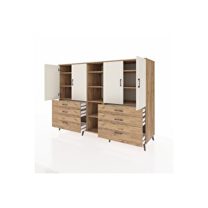 Kronos Dolap 10 Raflı 6 Çekmeceli 4 Kapaklı 220x59x163 Çam-aytaşı/çam