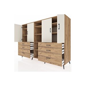 Kronos Dolap 10 Raflı 6 Çekmeceli 4 Kapaklı 220x59x163 Çam-aytaşı/çam