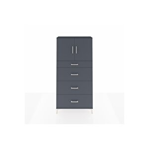 Arges Dolap 2 Raflı 4 Çekmeceli 2 Kapaklı 88x30x182 Antrasit-antrasit