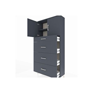 Arges Dolap 2 Raflı 4 Çekmeceli 2 Kapaklı 88x30x182 Antrasit-antrasit