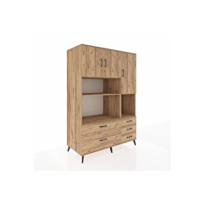Kronos Dolap 8 Raflı 5 Çekmeceli 3 Kapaklı 132x59x195 Çam-çam/çam