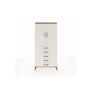 Arges Dolap Tek Raflı 5 Çekmeceli Tek Askılı 88x30x182 Çam-aytaşı