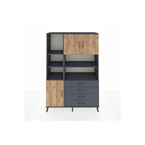 Hyperion Dolap 8 Raflı 4 Çekmeceli 3 Kapaklı 132x44x195 Antrasit-çam/antrasit