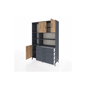 Hyperion Dolap 8 Raflı 4 Çekmeceli 3 Kapaklı 132x44x195 Antrasit-çam/antrasit