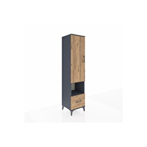 Hyperion Dolap 3 Raflı Tek Çekmeceli Tek Askılı 44x44x195 Antrasit-çam