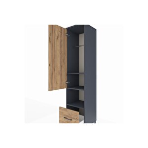 Hyperion Dolap 3 Raflı Tek Çekmeceli Tek Askılı 44x44x195 Antrasit-çam
