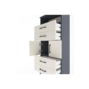 Arges Dolap 2 Raflı 4 Çekmeceli 2 Kapaklı 60x30x134 Antrasit-aytaşı