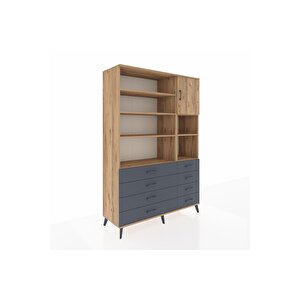 Hyperion Dolap 8 Raflı 8 Çekmeceli Tek Kapaklı  132x44x195 Çam-çam/antrasit