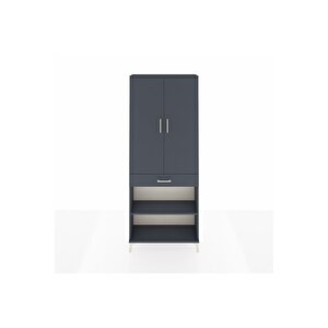Arges Dolap 4 Raflı Tek Çekmeceli 2 Kapaklı 88x30x221 Antrasit-antrasit