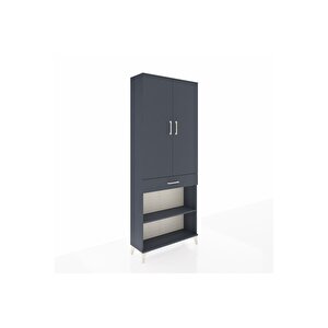 Arges Dolap 4 Raflı Tek Çekmeceli 2 Kapaklı 88x30x221 Antrasit-antrasit