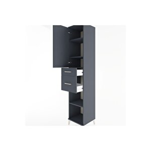 Hyperion Dolap 4 Raflı 2 Çekmeceli Tek Kapaklı 44x44x221 Antrasit-antrasit