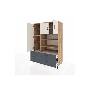 Kronos Dolap 9 Raflı 5 Çekmeceli 3 Kapaklı 132x59x195 Çam-aytaşı/antrasit