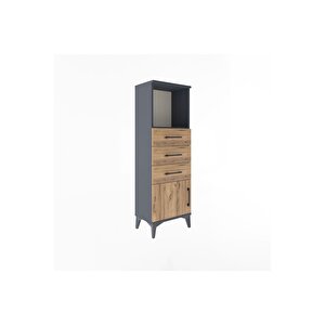 Arges Dolap Tek Raflı 3 Çekmeceli Tek Kapaklı 44x30x134 Antrasit-çam