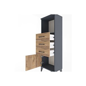 Arges Dolap Tek Raflı 3 Çekmeceli Tek Kapaklı 44x30x134 Antrasit-çam