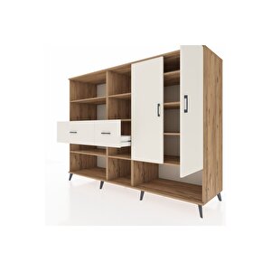 Kronos Dolap 10 Raflı 2 Çekmeceli 2 Kapaklı 220x59x163 Çam-aytaşı