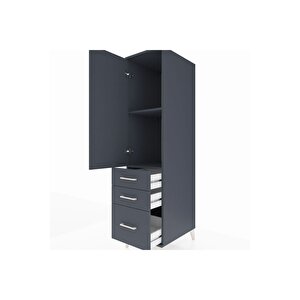 Kronos Dolap 2 Raflı 3 Çekmeceli Tek Kapaklı 44x59x182 Antrasit-antrasit