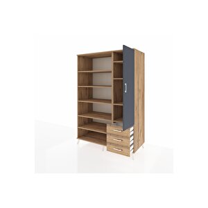 Kronos Dolap 9 Raflı 3 Çekmeceli Tek Kapaklı  132x59x195 Çam-antrasit/çam