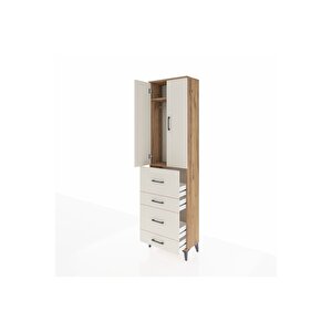 Arges Dolap 2 Raflı 4 Çekmeceli Tek Askılı 60x30x221 Çam-aytaşı