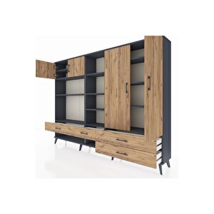 Arges Dolap 12 Raflı 4 Çekmeceli 4 Kapaklı 220x30x163 Antrasit-çam